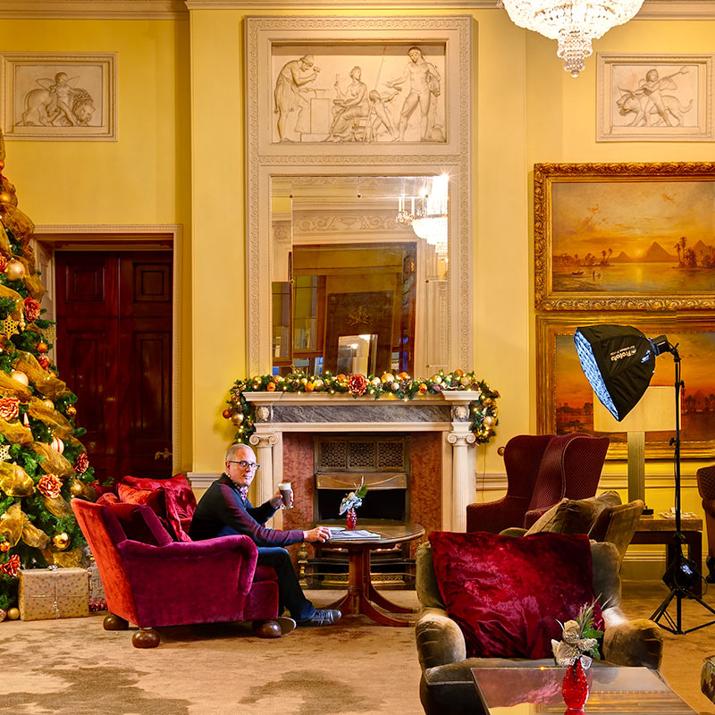 Lounging with a coffee at Stoke Park after a busy day of shooting